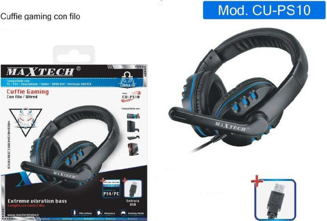Cuffia-Gaming-Con-Filo-Microfono-Vivavoce-Entrata-Usb-Compatibile-Ps4/pc-Cu-ps10