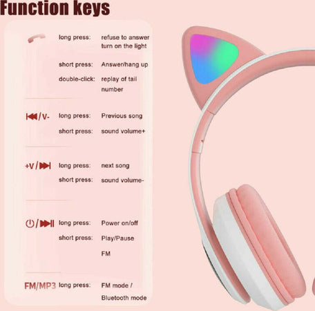 Cuffie Auricolari Q-em3 Wireless Bluetooth Filo Orecchio Di Gatto Led Microfono Elettronica/Cuffie auricolari e accessori/Cuffie/Cuffie Over-Ear Trade Shop italia - Napoli, Commerciovirtuoso.it