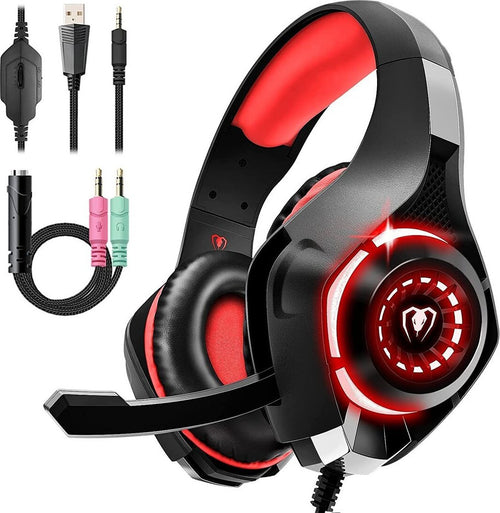 Cuffie Beexcelent gm-1 Gaming led rosse per PS4 Xbox PC Tablet cancellazione del rumore 3.5mm Jack bassi profondi - Bulk no confezione