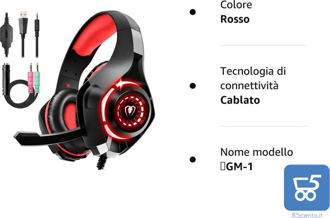 Cuffie Beexcelent gm-1 Gaming led rosse per PS4 Xbox PC Tablet cancellazione del rumore 3.5mm Jack bassi profondi - Bulk no confezione
