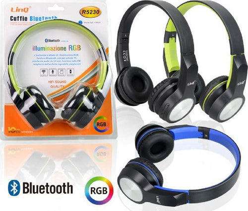Cuffie Bluetooth Con Illuminazione Rgb Funzione Radio Fm Wireless 10 Mt R5230 Elettronica/Cuffie auricolari e accessori/Cuffie/Cuffie Over-Ear Trade Shop italia - Napoli, Commerciovirtuoso.it