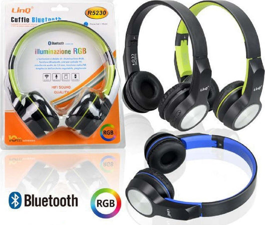 Cuffie Bluetooth Con Illuminazione Rgb Funzione Radio Fm Wireless 10 Mt R5230 Elettronica/Cuffie auricolari e accessori/Cuffie/Cuffie Over-Ear Trade Shop italia - Napoli, Commerciovirtuoso.it