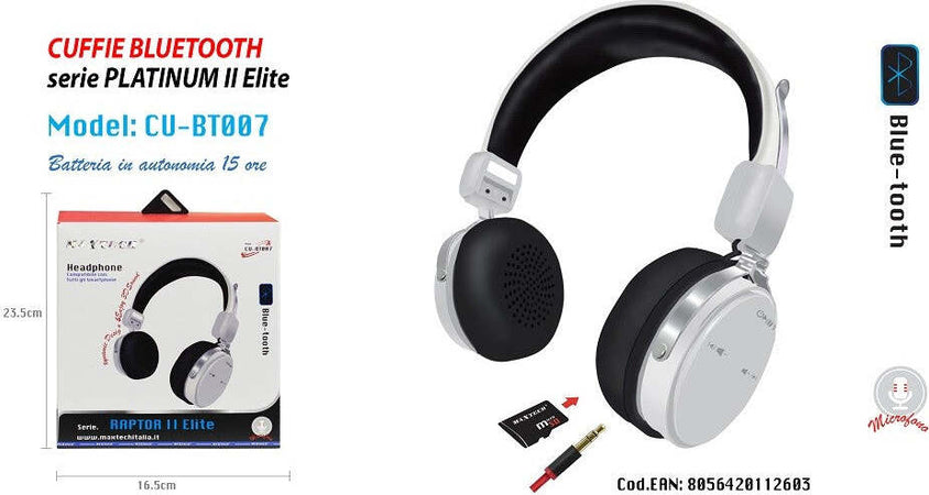 Cuffie Bluetooth Jack Microfono Autonomia 15 Ore Per Smartphone Maxtech Cu-bt007 Cuffie e Auricolari Trade Shop italia - Napoli, Commerciovirtuoso.it