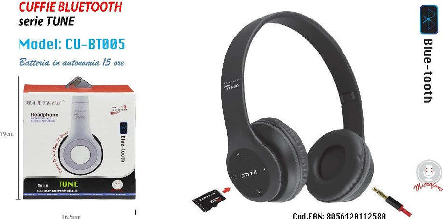 Cuffie Bluetooth Serie Tune Microfono Per Smartphone Musica Maxtech Cu-bt005 Cuffie e Auricolari Trade Shop italia - Napoli, Commerciovirtuoso.it