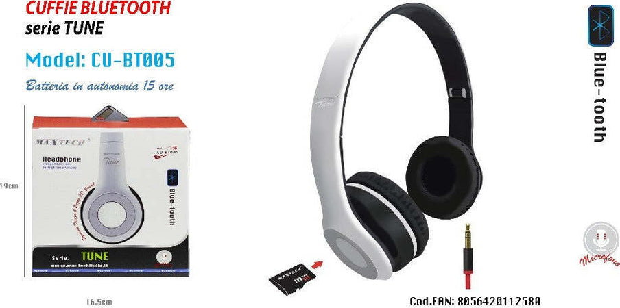 Cuffie Bluetooth Serie Tune Microfono Per Smartphone Musica Maxtech Cu-bt005 Cuffie e Auricolari Trade Shop italia - Napoli, Commerciovirtuoso.it