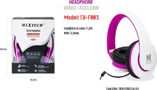 Cuffie Con Filo Attacco 3,5 Mm Pc Computer Mac Notebook Mp3 Portatili Maxtech Cu-f003 Cuffie e Auricolari Trade Shop italia - Napoli, Commerciovirtuoso.it