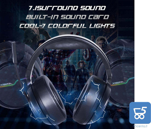Cuffie Gaming XIBERIA V20 7.1 Surround Sound con cavo da 1,95 metri e microfono con cancellazione del rumore per laptop, computer, Mac e Macbook con luce RGB