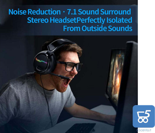 Cuffie Gaming XIBERIA V20 7.1 Surround Sound con cavo da 1,95 metri e microfono con cancellazione del rumore per laptop, computer, Mac e Macbook con luce RGB
