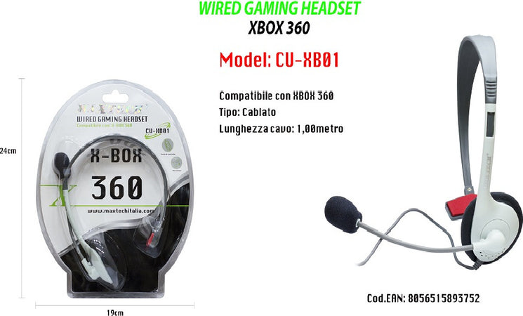 Cuffie Wired Gaming Headset Con Microfono Compatibile Per Xbox 360 Maxtech Cu-xb01 Videogiochi/PC/Accessori/Cuffie gaming Trade Shop italia - Napoli, Commerciovirtuoso.it