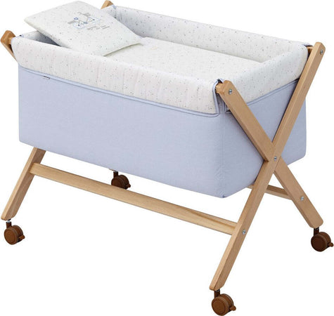 Culla X Di Legno Une Sky Celeste/Natural Casa e cucina/Arredamento/Cameretta bambini/Lettini per neonati e bambini/Culle basculanti La Casa Del Bebè - Napoli, Commerciovirtuoso.it