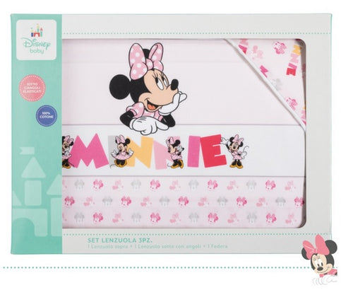 Set lenzuola 3 pezzi culla/carrozzina disney minnie 100% cotone