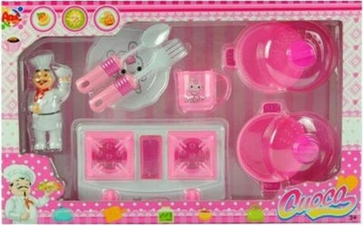 Cuoca-Miss-Chef-Fornello-Pentole-Piatto-Con-Posate-Giocattolo-Gioco-Bambina