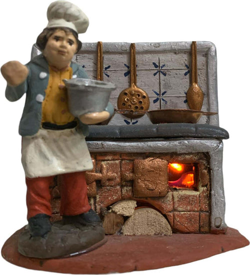 Cuoco con pentole e fuoco statuetta in terracotta artigianale per presepe napoletano da h 10 cm Casa e cucina/Decorazioni per interni/Addobbi e decorazioni per ricorrenze/Decorazioni natalizie/Presepi/Statuine e fondali per il presepe MagiediNatale.it - Altamura, Commerciovirtuoso.it