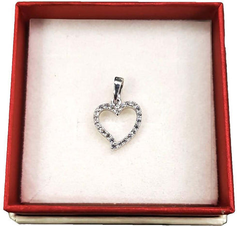 Cuore in Oro bianco 18 Kt Ciondolo Collana donna Pendente con tormalinebianche. Regalo per Lei