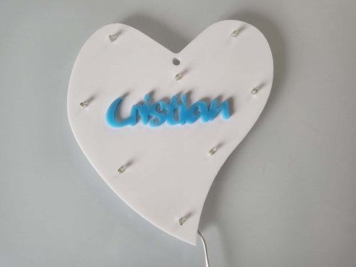 CUORE IN PLEXIGLASS 8 LED PERSONALIZZATO CON NOME LUCE BIANCA CON BATTERIE