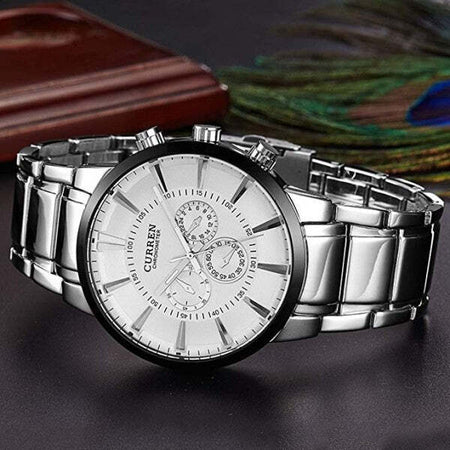 Curren-Orologio-Semplice-Moda-Uomo-Acciaio-Orologio-Da-Polso-Quadrante-Nero