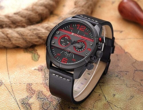 Curren-Uomo-Sport-Impermeabile-Cinturino-In-Pelle-Orologio-Da-Polso-8259-Nero