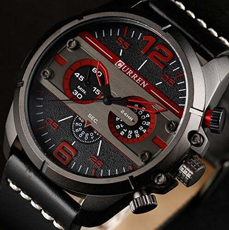 Curren-Uomo-Sport-Impermeabile-Cinturino-In-Pelle-Orologio-Da-Polso-8259-Nero