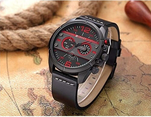 Curren-Uomo-Sport-Impermeabile-Cinturino-In-Pelle-Orologio-Da-Polso-8259-Nero