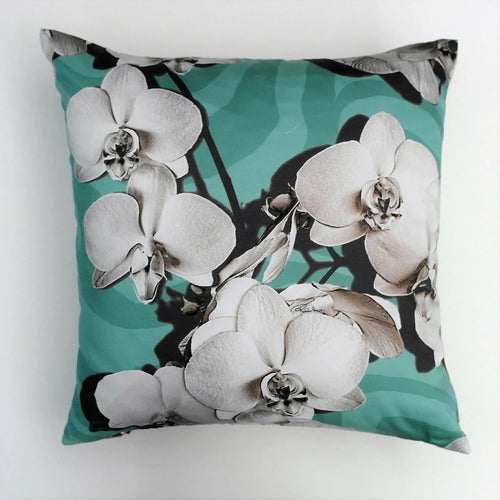 Cuscino Roberto Cavalli Divine Orchid Acqua 40x40 Raso Cotone