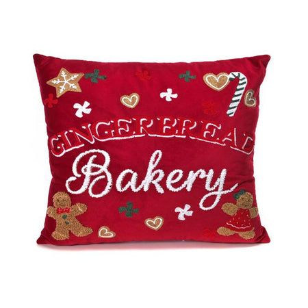 Cuscino in velluto "Pan di zenzero" rosso per decorazioni natalizie