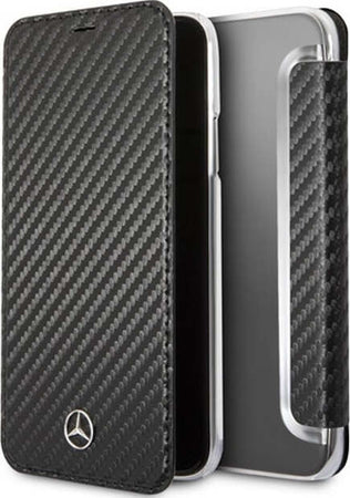 custodia-a-libro-mercedes-iphone-xback-trasparente-front-effetto-carbonio