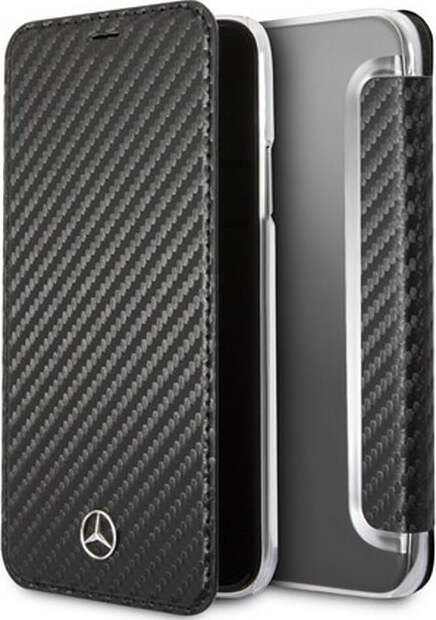 custodia-a-libro-mercedes-iphone-xback-trasparente-front-effetto-carbonio