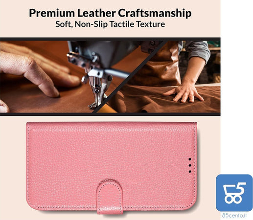 Custodia a Libro in Pelle Rosa per Samsung Galaxy S23 con Scomparti Interni e Stand
