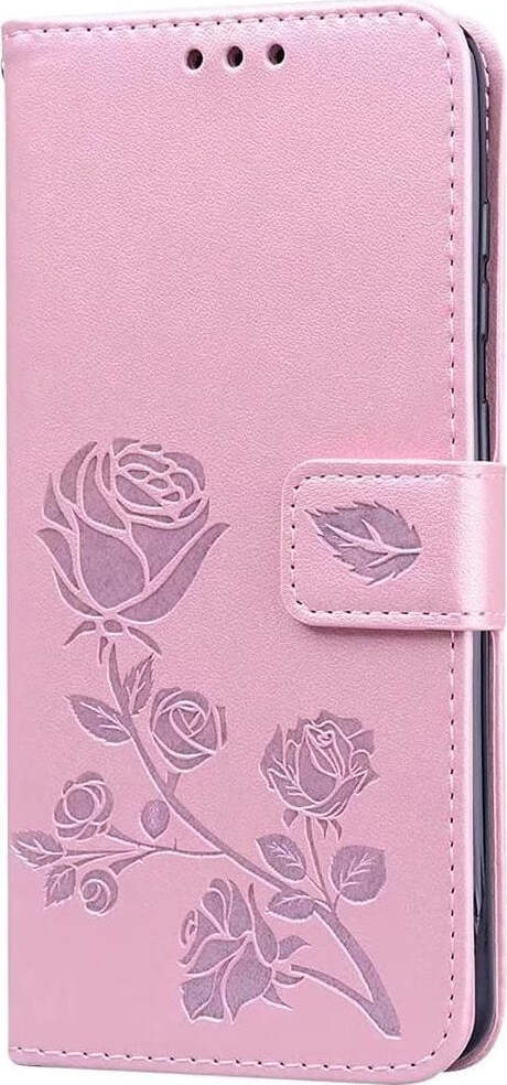 Custodia a Portafoglio per Motorola Moto G200 5G Case in Pelle Goffrata con Motivo Floreale Colore Rose Gold