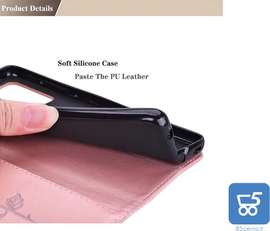 Custodia a Portafoglio per Motorola Moto G200 5G Case in Pelle Goffrata con Motivo Floreale Colore Rose Gold