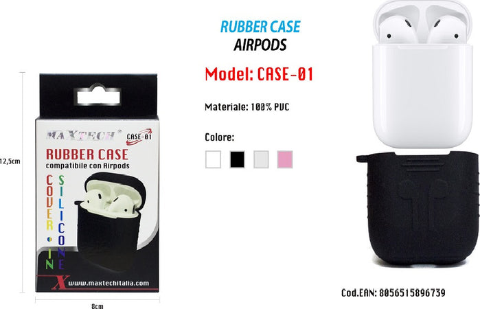 Custodia In Silicone Per Cuffie Auricolari Airpods Cover In Gomma Pvc Maxtech Case-01 Cover Cellulari Trade Shop italia - Napoli, Commerciovirtuoso.it