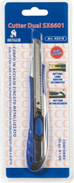 Cutter Dual System SX 6601 - larghezza lama 9 mm - Artiglio Fai da te/Utensili elettrici e a mano/Utensili a mano/Coltelli/Coltelli multiuso Eurocartuccia - Pavullo, Commerciovirtuoso.it