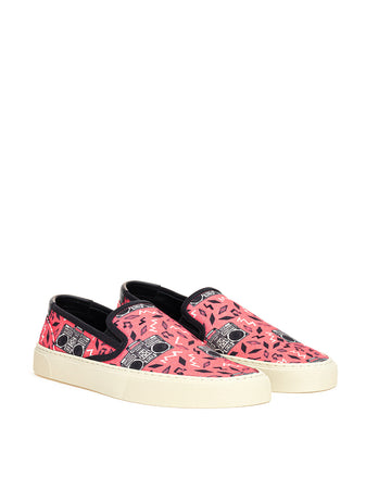 Saint Laurent Slip on in Canvas Rosa con Stampa Radio da donna