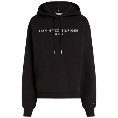 Tommy Hilfiger felpa nera cappuccio logo ricamato WW0WW43598 Felpe Tommy Hilfiger