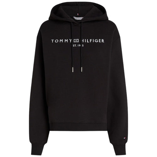 Tommy Hilfiger felpa nera cappuccio logo ricamato WW0WW43598 Felpe Tommy Hilfiger