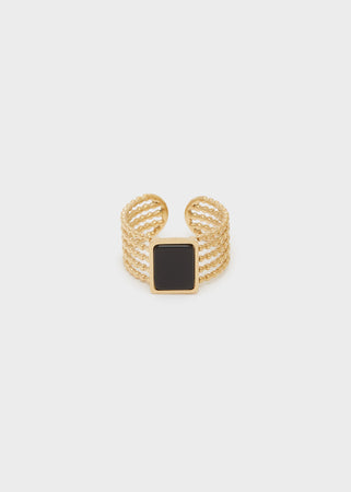 Anello regolabile pietra nera acc.ino oro