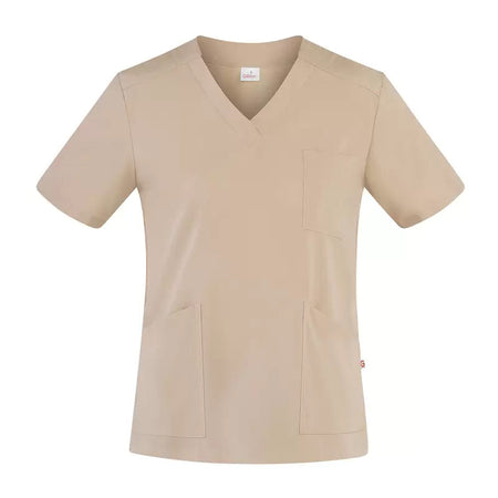 Casacca Sonia Beige Casacca Donna Infermiera Medicale Collo a V No Stiro Microfibra Superleggera