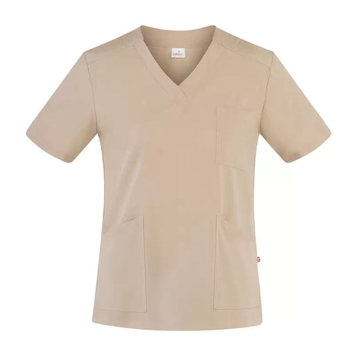 Casacca Sonia Beige Casacca Donna Infermiera Medicale Collo a V No Stiro Microfibra Superleggera