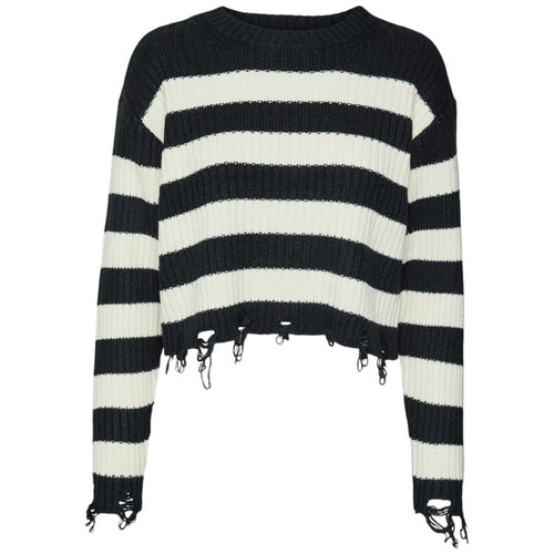 Vero Moda pullover cropped nero panna MERCER 10314141 Maglieria Vero Moda