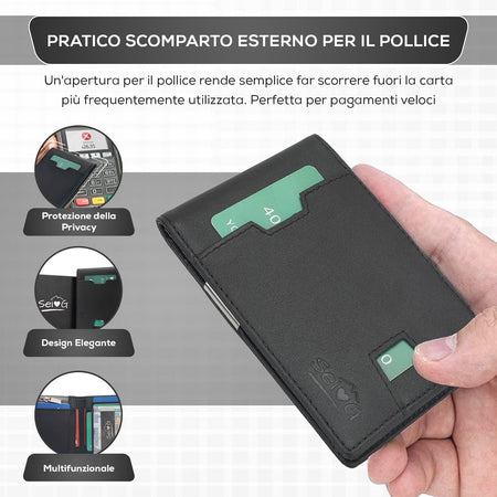 SEI G Portafoglio nero uomo portacarte blocco RFID