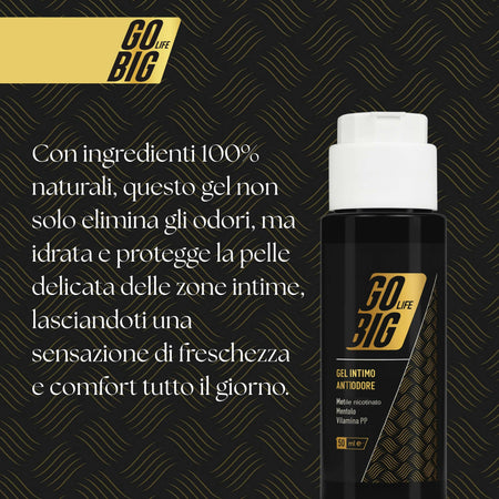 Gobig life gel intimo antiodore uomo con mentolo e vitamina pp | elimina cattivi odori, freschezza naturale, 100% ingredienti naturali | igiene intima maschile - protezione quotidiana