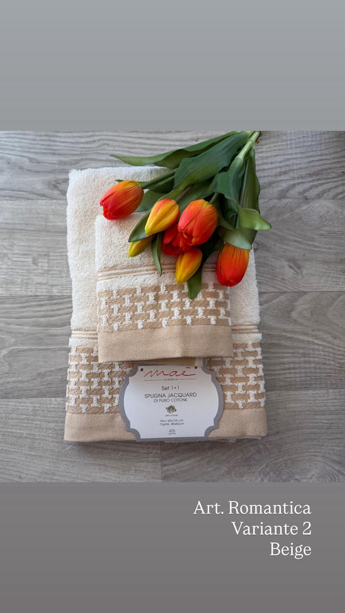 Set Asciugamani 1+1 Via Roma 60 Romantica – Spugna di Cotone Jacquard 420 gr/m²