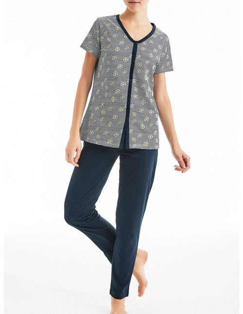 Ragno Pigiama da Donna Cotone Leggero Maniche Corte Aperto Avanti D888NU S32 - Passarelli Biancheria