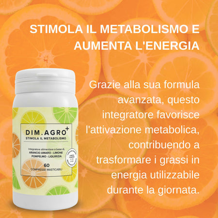 Dim.agro Integratore Dimagrante Naturale - Brucia Grassi E Stimola Il Metabolismo - Arancio Amaro, Limone, Pompelmo E Liquirizia - 60 Compresse Masticabili