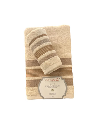 Set Asciugamani 1+1 Via Roma 60 Lino – Spugna di Cotone Jacquard 420 gr/m²