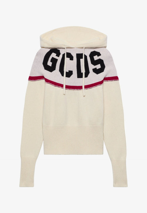 GCDS FELPA LOGO KNIT CROPPED HOODIE da donna