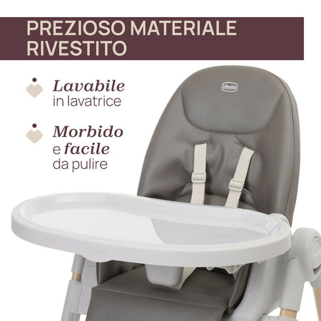 CHICCO Polly Armonia Seggiolone Evolutivo Pappa per Bambini da 0 Mesi a 40 kg, Seggiolone Reclinabile a Sdraietta con Altezza e Poggiapiedi Regolabili, 4 Ruote, Chiusura Compatta, grigio scuro, colore SCANDINAVIAN