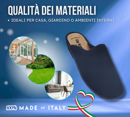 Fly Nature Ciabatte Uomo Chiuse in Pelle, Pantofole Blu Ortopediche, Pantofole Estive/Invernali per Casa, Esterno, Giardino