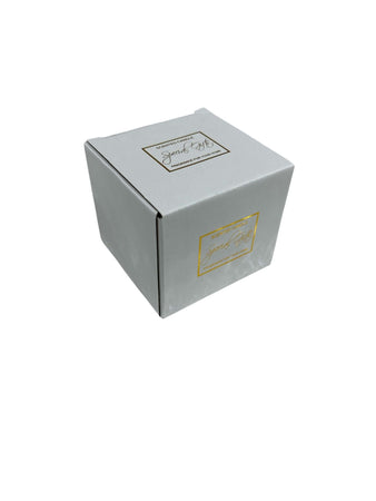 Candela in vetro ambra con alzatina FS2/S Special Gifts, altezza 7 cm, diametro 9 cm, bomboniera elegante con scatola regalo inclusa.