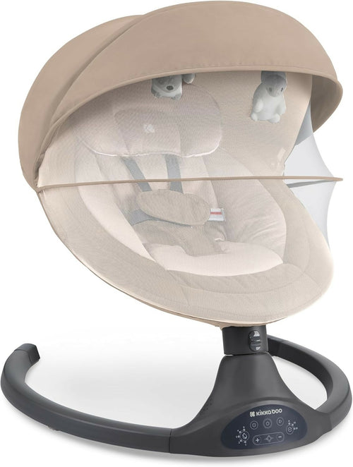 KIKKABOO Sdraietta Neonati Elettrica CODIE - Dondolo Elettrico per Neonati con Bluetooth, 5 Velocità, Schienale Regolabile, 10 Melodie, Fino a 9 kg, colore BEIGE - con Telecomando - rilassante, calmante